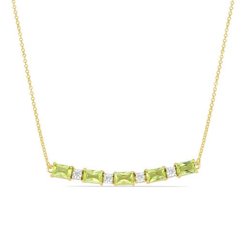3.40 CT PERIDOT GOLD PLATED STERLING SILVER NECKLACE WITH WHITE ZIRCON #VNECK033161